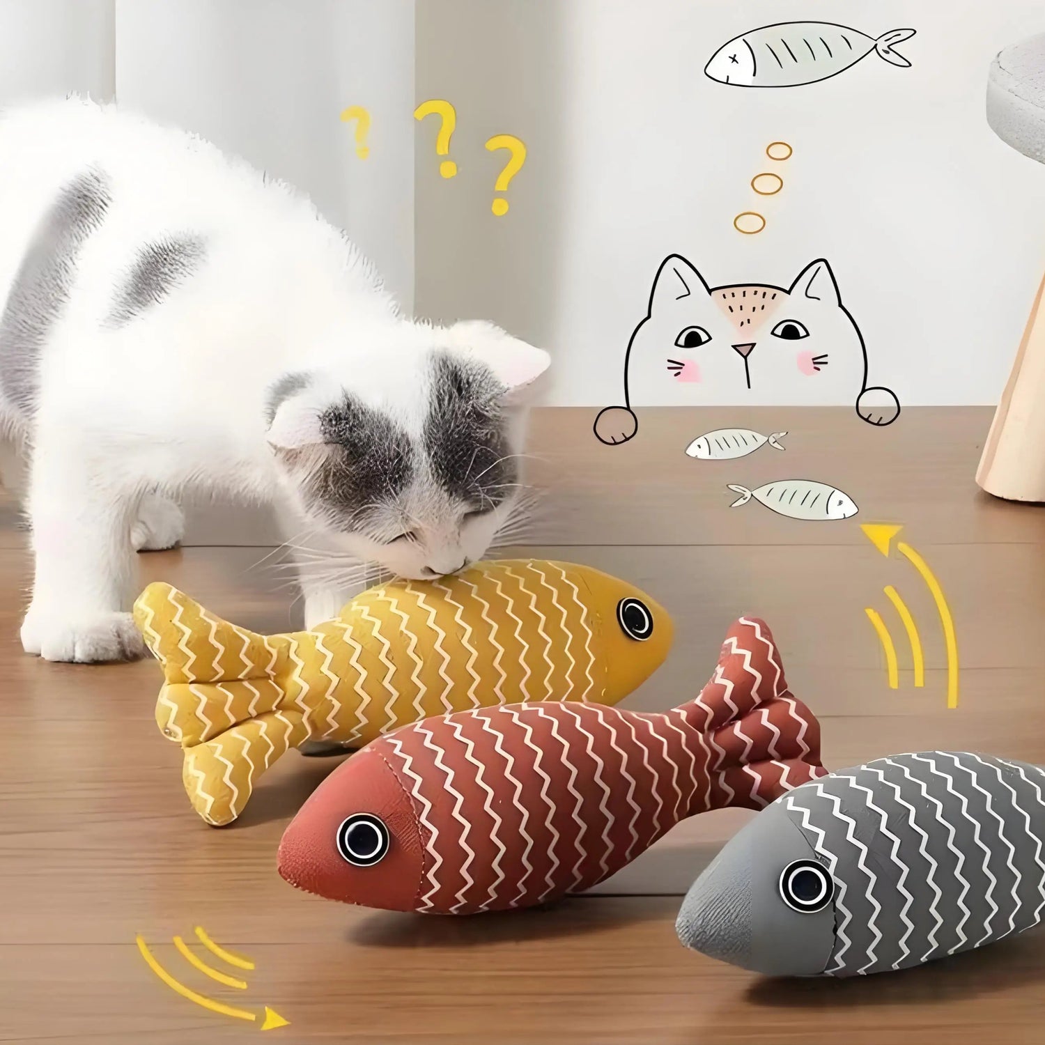 3PCS Catnip Fish Toys – Interactive Chew & Kicker Pillows for Indoor Cats, Fun Exercise & Play